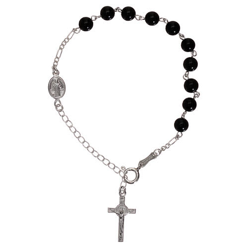 Rosary bracelet with St Benedict's pater, 925 silver and onyx 1
