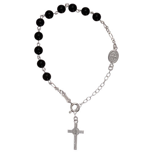Rosary bracelet with St Benedict's pater, 925 silver and onyx 2