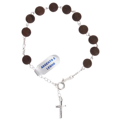 Single decade rosary bracelet of 925 silver, wood beads 1