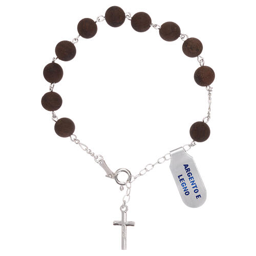 Single decade rosary bracelet of 925 silver, wood beads 2