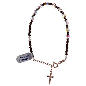 Single decade rosary bracelet with white strass and pink cross