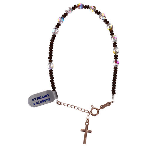 Single decade rosary bracelet with white strass and pink cross 2