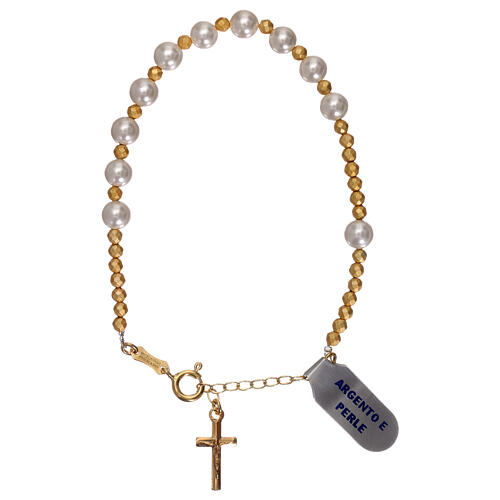 Single decade rosary bracelet of gold plated 925 silver and mother-of-pearl 1