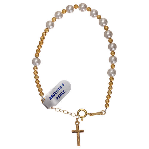 One decade rosary bracelet in 925 silver golden and pearl 2