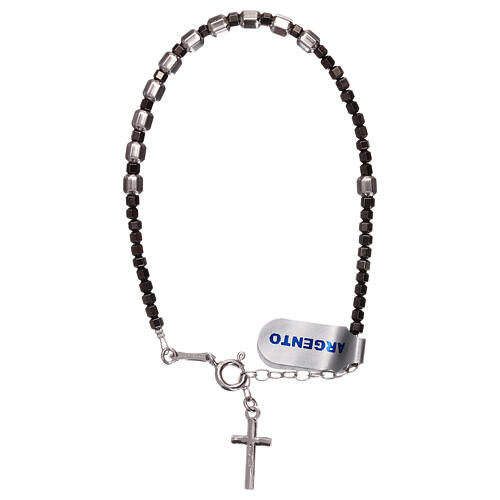 Armband Kreuz aus 925er Silber und Hämatit, grau 2