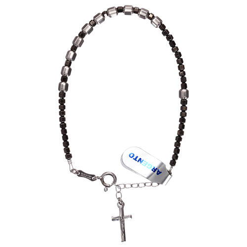 Single decade rosary bracelet, 925 silver cross and grey hematite 1