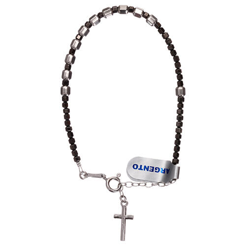 Single decade rosary bracelet, 925 silver cross and grey hematite 2