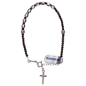 Single decade rosary bracelet with cross, 925 silver grey hematite