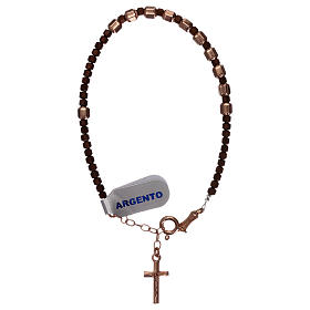 Pulseira dezena cruz rosé hematita castanho