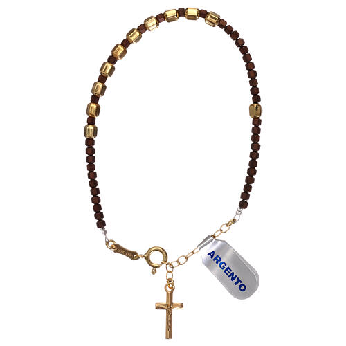 Single decade rosary bracelet, gold plated 925 silver cross and brown hematite 2