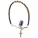 Single decade rosary bracelet, gold plated 925 silver cross and brown hematite s1