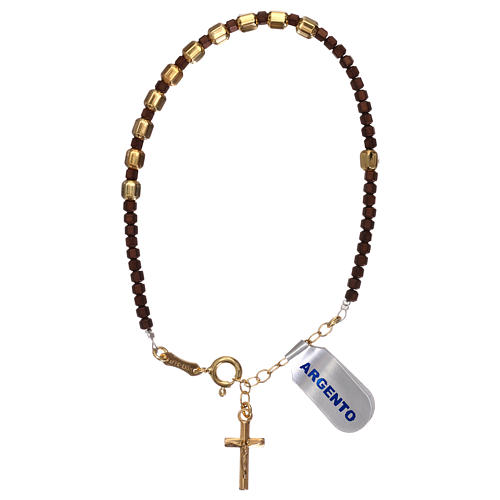Bracelet dizainier croix finition dorée hématite marron 2