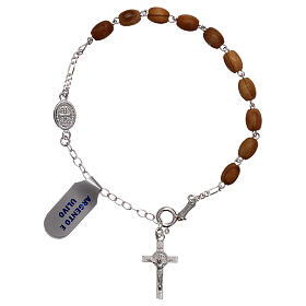 Single decade rosary bracelet with wood beads and St Benedict's pater