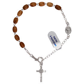 Single decade rosary bracelet with wood beads and St Benedict's pater