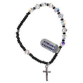 Bracelet with 925 silver cross and white crystal beads