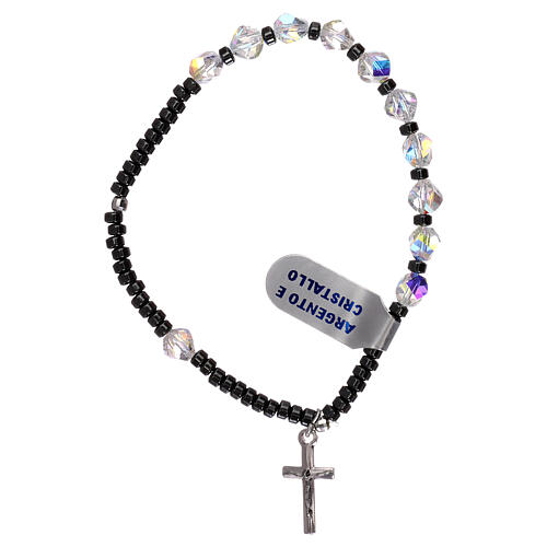 Cross bracelet in 925 silver with white strass beads 1
