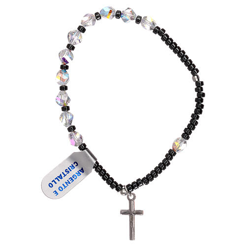 Cross bracelet in 925 silver with white strass beads 2