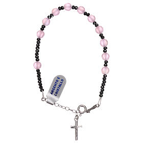 Rosary bracelet with cross ,925 silver with satin pink crystal beads
