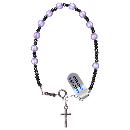 Rosary bracelet with 925 silver cross and satin lilac crystal single decade 2