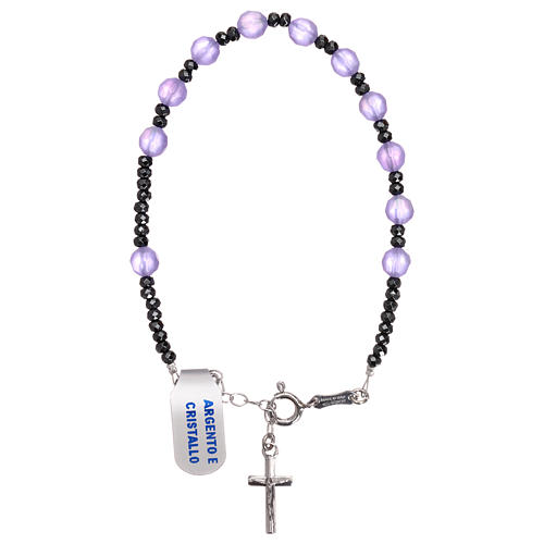 Bracelet dizainier cristal satiné lilas et croix argent 925 1