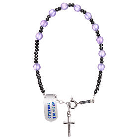 Decade rosary bracelet lilac satin crystal and 925 silver cross