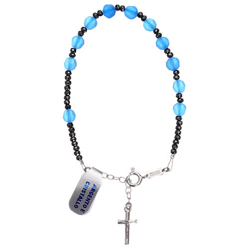 Rosary bracelet with 925 silver cross and satin blue crystal single decade 1