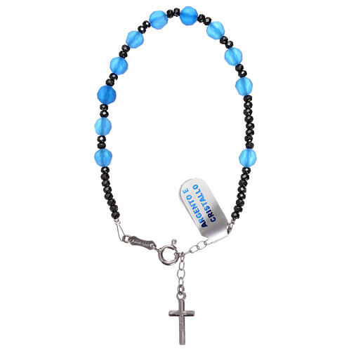 Rosary bracelet with 925 silver cross and satin blue crystal single decade 2