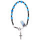 Rosary bracelet with 925 silver cross and satin blue crystal single decade s2