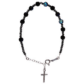 Cross bracelet in 925 silver with 10 black satin crystal beads