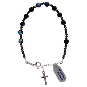 Cross bracelet in 925 silver with 10 black satin crystal beads