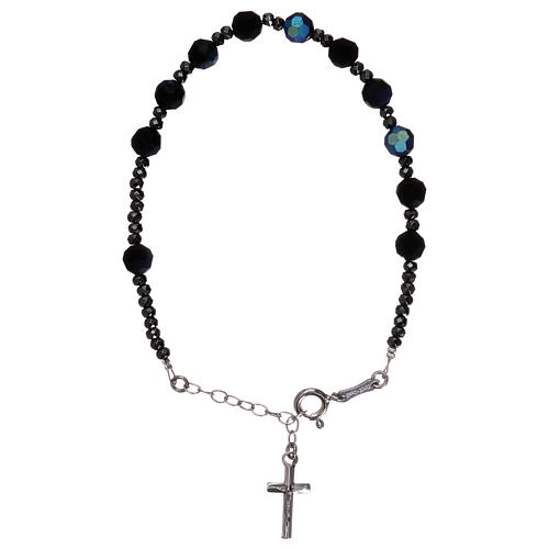Cross bracelet in 925 silver with 10 black satin crystal beads 1