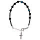 Cross bracelet in 925 silver with 10 black satin crystal beads s1
