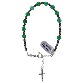 Pulsera rosario cruz plata 925 y decena cristal satinado verde