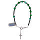 Pulsera rosario cruz plata 925 y decena cristal satinado verde s2