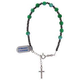 Bracciale rosario croce argento 925 e decina cristallo satinato verde