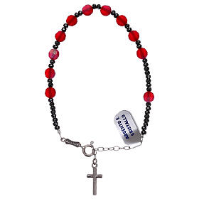 Rosary bracelet with 925 silver cross and satin red crystal single decade