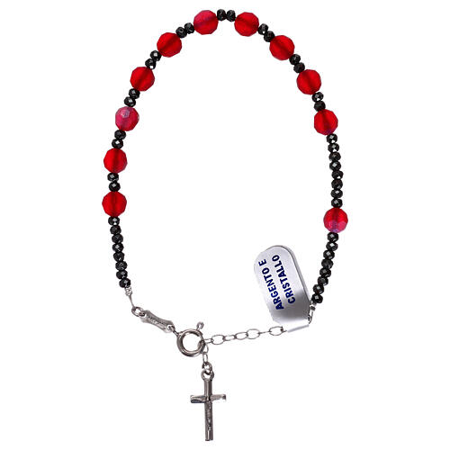 Rosary bracelet with 925 silver cross and satin red crystal single decade 1