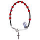 Rosary bracelet with 925 silver cross and satin red crystal single decade s1