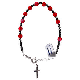Bracelet dizainier croix argent 925 et grains cristal satiné rouge
