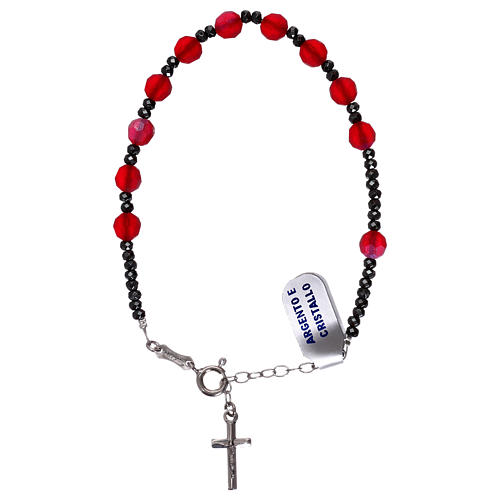 Bracelet dizainier croix argent 925 et grains cristal satiné rouge 1