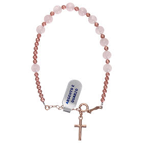 Single decade rosary of pink quartz with pink silver cross