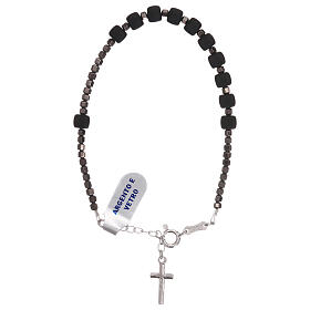 Single decade rosary bracelet of black glass and 925 silver