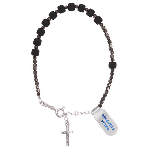 Single decade rosary bracelet of black glass and 925 silver 1