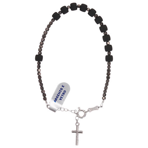 Single decade rosary bracelet of black glass and 925 silver 2