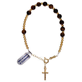Single decade rosary bracelet of gold plated 925 silver and tiger's eye
