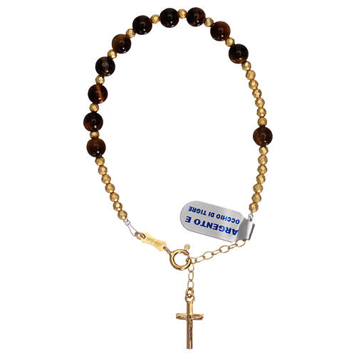 Single decade rosary bracelet of gold plated 925 silver and tiger's eye 1