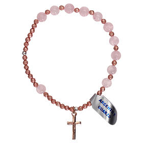 Elastic single decade rosary bracelet of pink quartz and pink silver