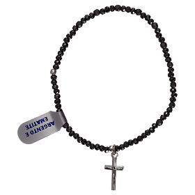 Elastic single decade rosary bracelet of 925 silver and hematite