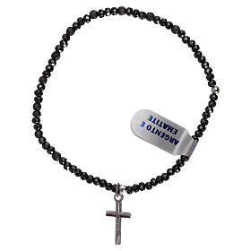 Elastic single decade rosary bracelet of 925 silver and hematite
