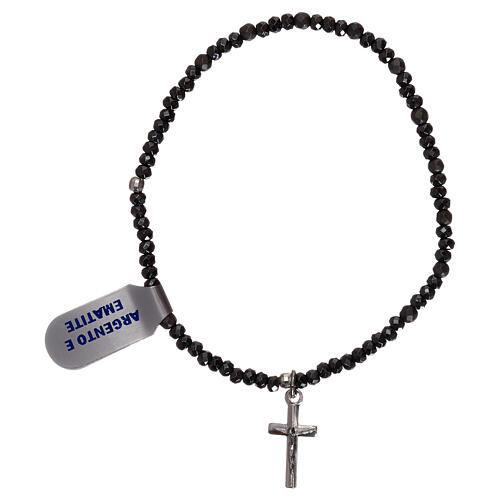Elastic single decade rosary bracelet of 925 silver and hematite 1